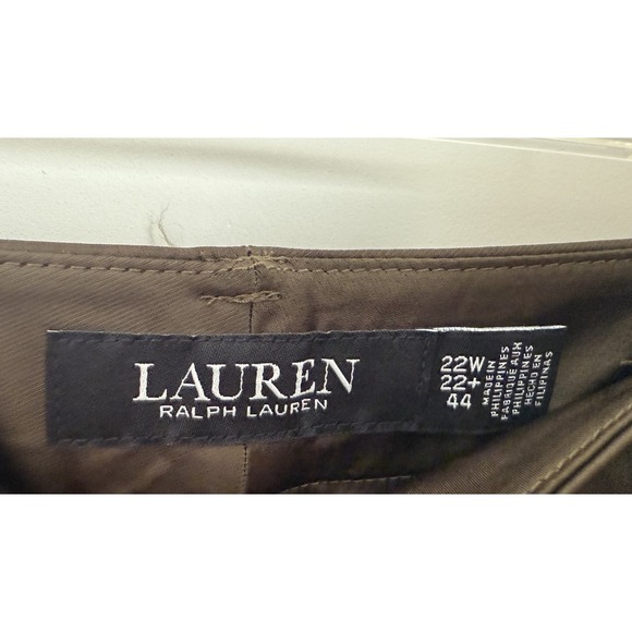 Lauren Ralph Lauren Charmeuse Pleated Satin Wide Leg Pants Olive Green Plus 22W - Picture 2 of 9